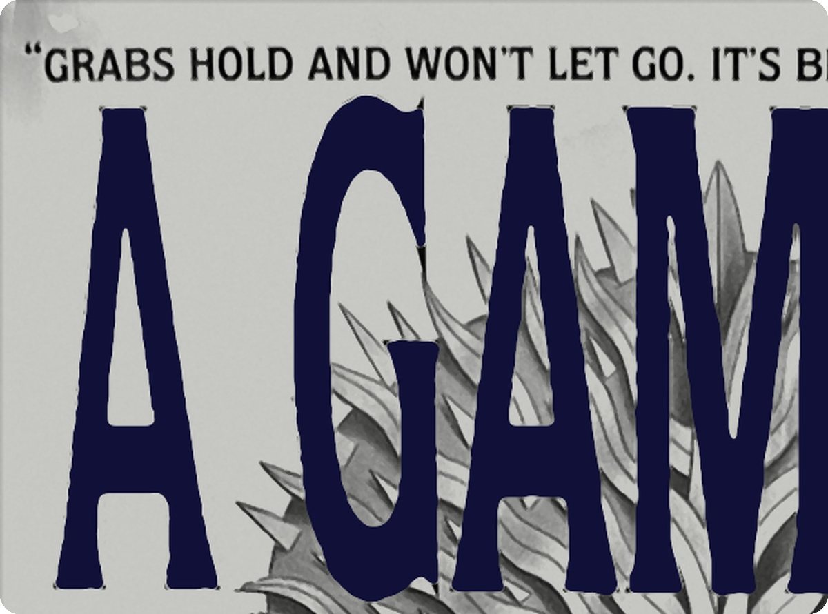 Close-up of the book club jacket: flat grey paper, flat navy title