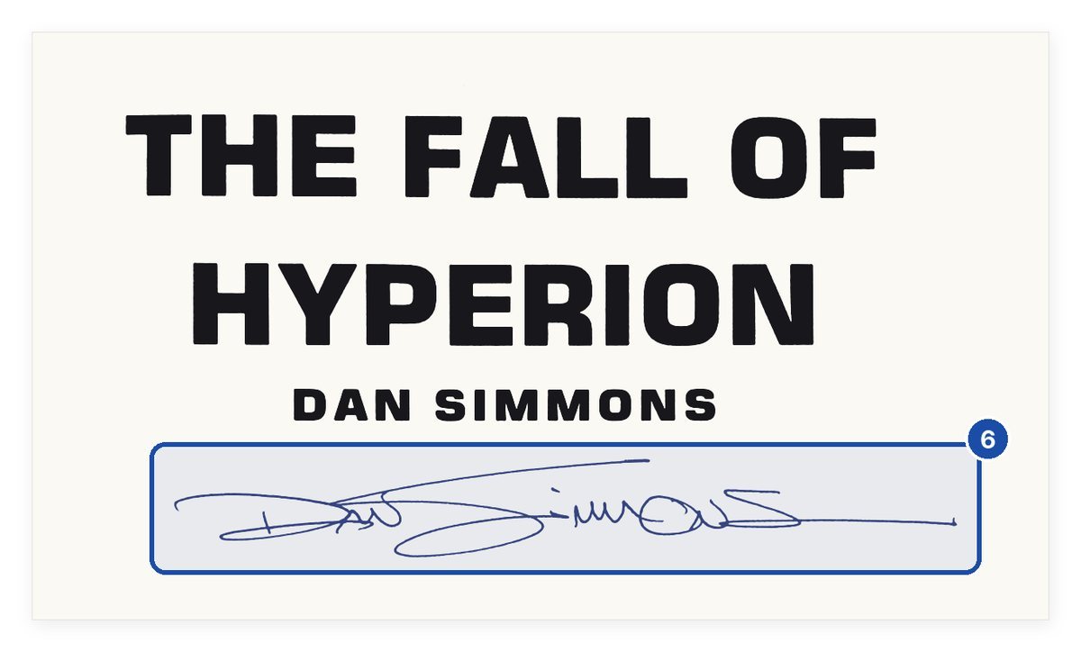 Signed first edition title page: Dan Simmons’ signature in ink, The Fall of Hyperion