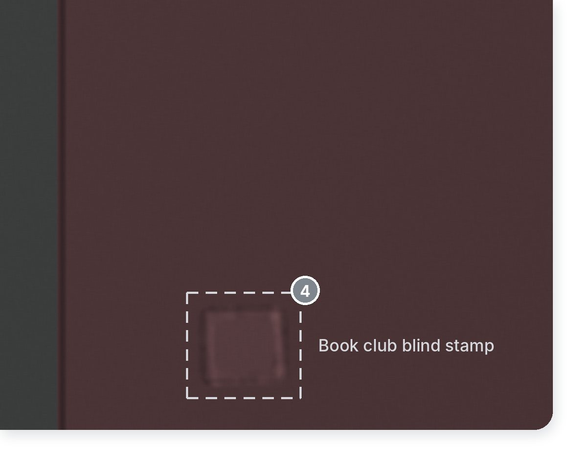 Stephen King book club edition blind stamp: a small square pressed into the rear board (Carrie, Doubleday book club)