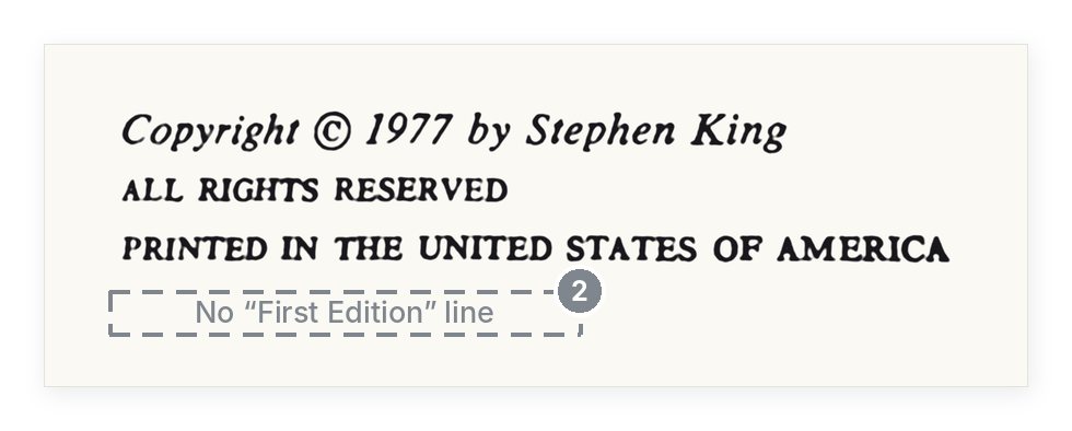 The Shining book club edition copyright page with no First Edition line